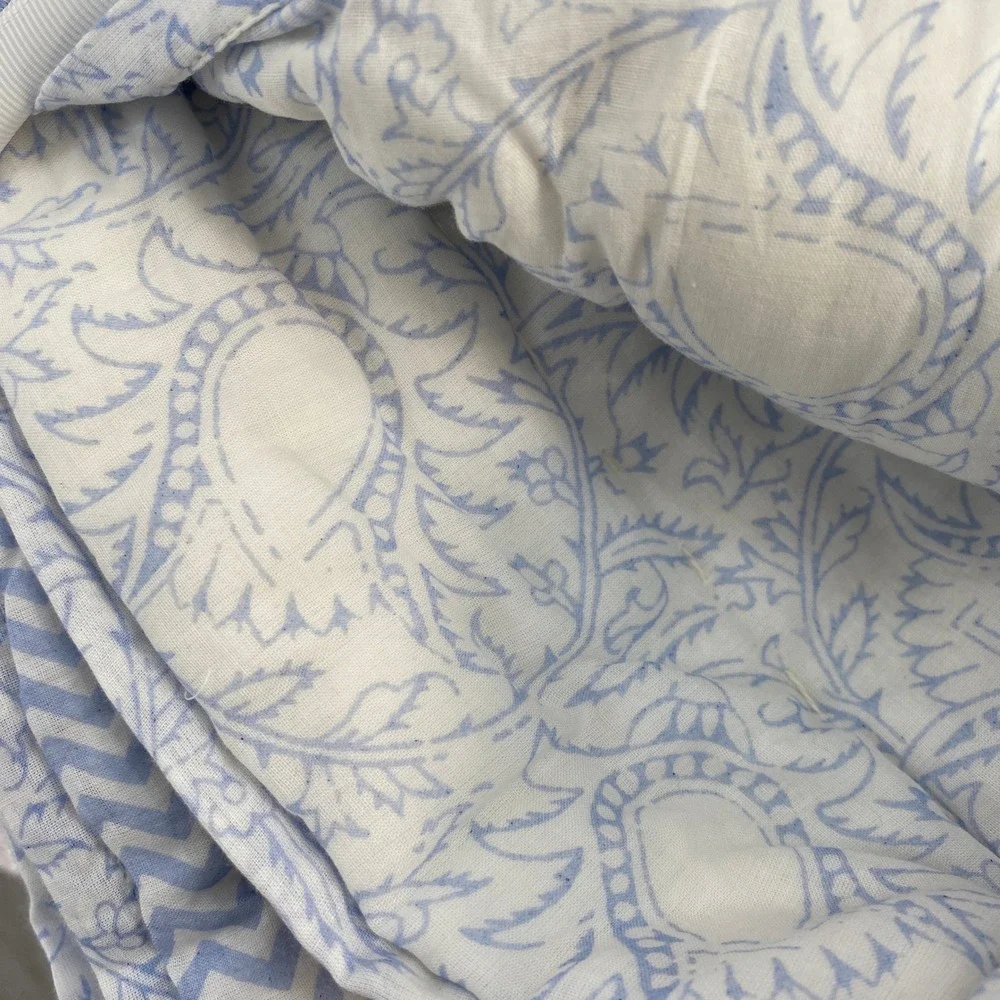 Sigrid Olsen Home Reversible Quilt Full/Queen Blue Chevron Block Print Cotton